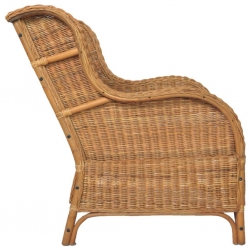 Fotel z poduszką, jasnobrązowy, naturalny rattan i len