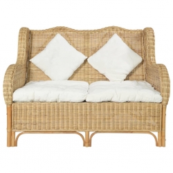 Sofa 2-osobowa, naturalny rattan i len