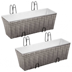 Podwyższone donice balkonowe, 2 szt., 50 cm, szare, polirattan