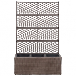 Donica z kratką i 3 wkładami, 83x30x130 cm, polirattan, brązowa