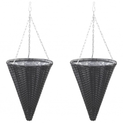 Wiszące koszyki na kwiaty, 2 szt., rattan PE, czarne