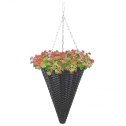 Wiszące koszyki na kwiaty, 2 szt., rattan PE, czarne