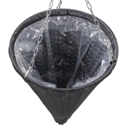 Wiszące koszyki na kwiaty, 2 szt., rattan PE, czarne