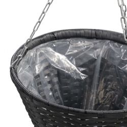 Wiszące koszyki na kwiaty, 2 szt., rattan PE, czarne