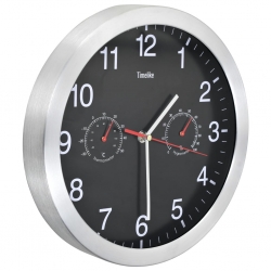 Zegar ścienny z higrometrem i termometrem, 30 cm, czarny