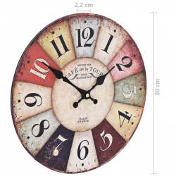 Zegar ścienny w stylu vintage, wielokolorowy, 30 cm
