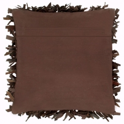 Poduszka shaggy, brązowa, 60x60 cm, skóra i bawełna