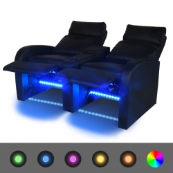 Fotele kinowe 2 osobowe, czarna, sztuczna skóra z podświetleniem LED