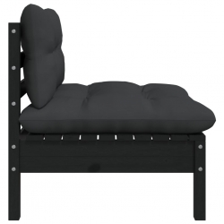 2-osobowa sofa ogrodowa z poduszkami, czarna, drewno sosnowe