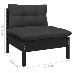 2-osobowa sofa ogrodowa z poduszkami, czarna, drewno sosnowe