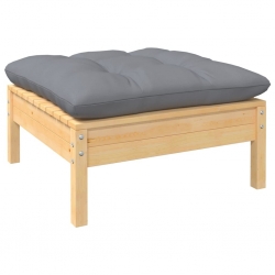 2-osobowa sofa ogrodowa z szarymi poduszkami, drewno sosnowe