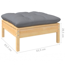 2-osobowa sofa ogrodowa z szarymi poduszkami, drewno sosnowe