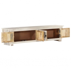Szafka pod TV, biała, 140x30x35 cm, lite drewno mango