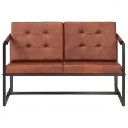 Sofa 2-osobowa, brązowa, naturalna skóra kozia