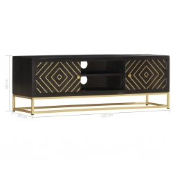 Szafka pod TV, czarno-złota, 120x30x40 cm, lite drewno mango