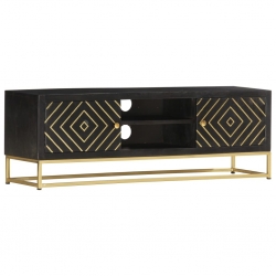 Szafka pod TV, czarno-złota, 120x30x40 cm, lite drewno mango