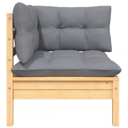 2-osobowa sofa ogrodowa z szarymi poduszkami, drewno sosnowe