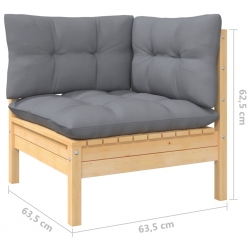 2-osobowa sofa ogrodowa z szarymi poduszkami, drewno sosnowe