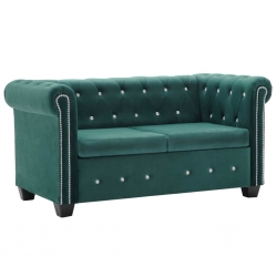 Sofa Chesterfield, 2-os., obita aksamitem, 146x75x72cm, zielona
