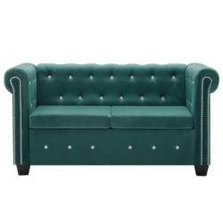 Sofa Chesterfield, 2-os., obita aksamitem, 146x75x72cm, zielona