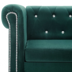 Sofa Chesterfield, 2-os., obita aksamitem, 146x75x72cm, zielona