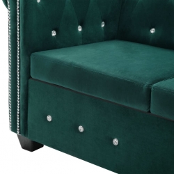 Sofa Chesterfield, 2-os., obita aksamitem, 146x75x72cm, zielona