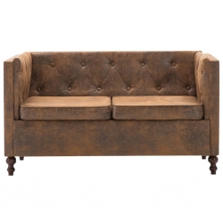 Sofa 2-osobowa Chesterfield, materiał zamszopodobny, brąz