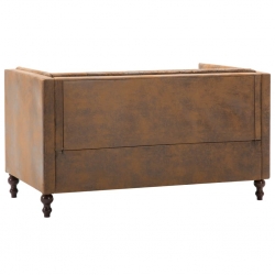 Sofa 2-osobowa Chesterfield, materiał zamszopodobny, brąz