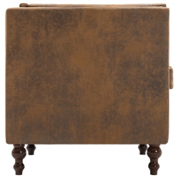 Sofa 2-osobowa Chesterfield, materiał zamszopodobny, brąz