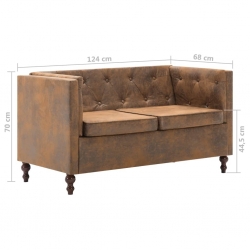 Sofa 2-osobowa Chesterfield, materiał zamszopodobny, brąz
