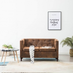 Sofa 2-osobowa Chesterfield, materiał zamszopodobny, brąz