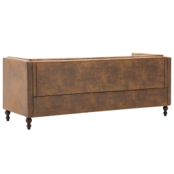 Sofa 3-osobowa Chesterfield, materiał zamszopodobny, brąz
