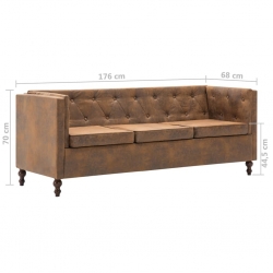 Sofa 3-osobowa Chesterfield, materiał zamszopodobny, brąz