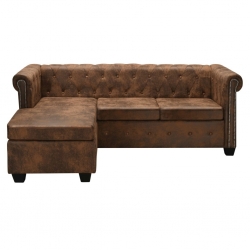Sofa narożna w stylu Chesterfield, sztuczny zamsz, brązowa