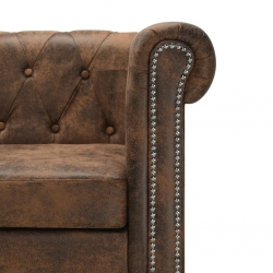 Sofa narożna w stylu Chesterfield, sztuczny zamsz, brązowa