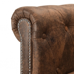Sofa narożna w stylu Chesterfield, sztuczny zamsz, brązowa