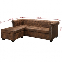 Sofa narożna w stylu Chesterfield, sztuczny zamsz, brązowa