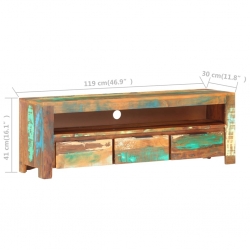 Szafka pod telewizor, 119x30x41 cm, lite drewno z odzysku