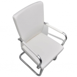 Krzesła stołowe na płozach, 2 szt., białe, sztuczna skóra