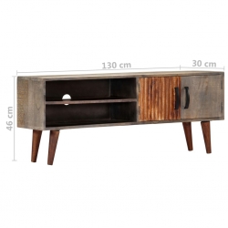 Szafka pod TV, szara, 130x30x46 cm, lite surowe drewno mango