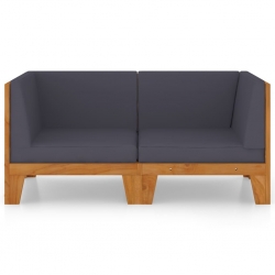 2-osobowa sofa z ciemnoszarymi poduszkami, drewno akacjowe
