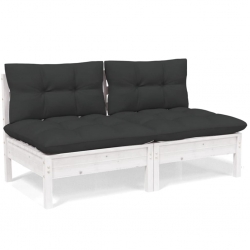 2-osobowa sofa ogrodowa z antracytowymi poduszkami, sosnowa