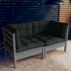 2-osobowa sofa ogrodowa z antracytowymi poduszkami, sosnowa