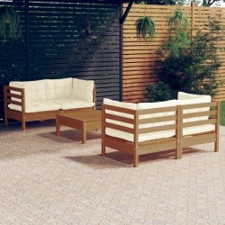 5-cz. ogrodowy zestaw wypoczynkowy, kremowe poduszki, sosnowy