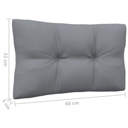 3-osobowa sofa ogrodowa z szarymi poduszkami, drewno sosnowe