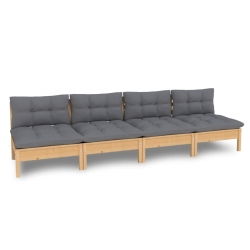4-osobowa sofa ogrodowa z szarymi poduszkami, drewno sosnowe