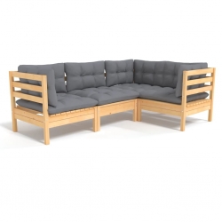 4-cz. zestaw wypoczynkowy do ogrodu, szare poduszki, sosnowy