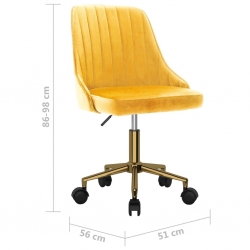 Obrotowe krzesło stołowe, żółte, aksamitne