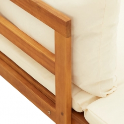 Leżaki z kremowymi poduszkami, 2 szt., lite drewno akacjowe