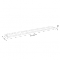 Podwyższona donica gabionowa, galwanizowana stal, 800x100x20 cm